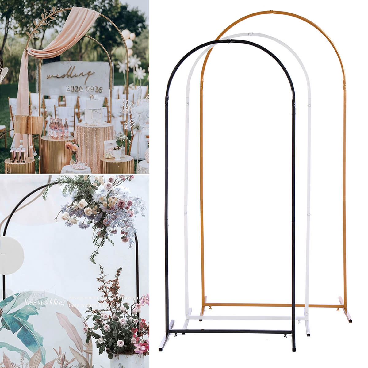 GARFANS 6.56FT Wedding Arch Backdrop Garden Flower Garland Display Stand Frame Background Gold White
