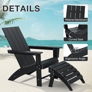 Adirondack Chairs with Footrest Patio HDPE All-Weather Adirondack Chairs with Ottoman for Outside Pool Garden Backyard Beach