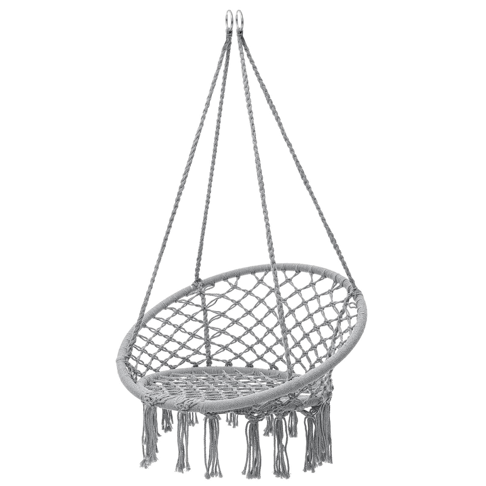 Hammock Chair Macrame Swing Hanging Chair with Handwoven Tassel Max 330Lbs for Indoor Outdoor Terrace Balcony Garden Beige