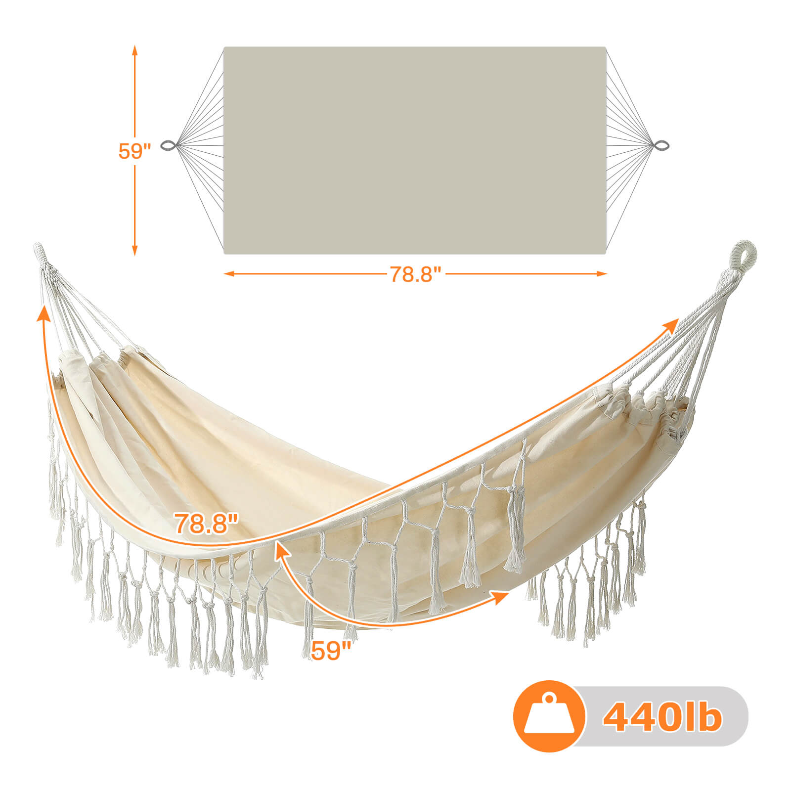 Portable Double Hammock Handmade Cotton Woven Balcony Hammock Hanging Rope Chair with Tassels and Storage Bag for Camping Hiking Backpacking Hunting Outdoor Beach