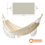 Load image into Gallery viewer, Portable Double Hammock Handmade Cotton Woven Balcony Hammock Hanging Rope Chair with Tassels and Storage Bag for Camping Hiking Backpacking Hunting Outdoor Beach
