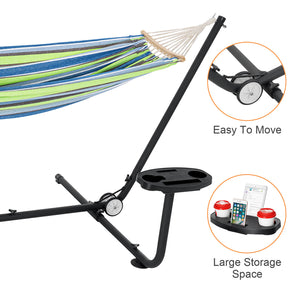 Hammock with Stand Included Two Person Free Standing Hammock with Heavy Duty Steel Stand and Carrying Bag for Outdoor Indoor Garden Yard 330lbs Weight Capacity Blue