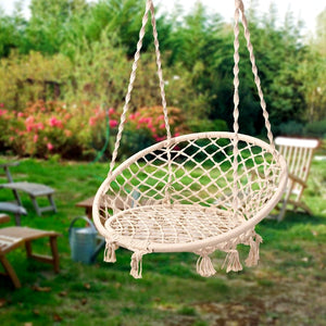 Garpans Hammock Hanging Swing Chair Handmade Knitted Macrame Swing Chair with Tassels Max 330 Lbs Durable 2 Ways to Hang for Bedroom, Home, Patio,Courtyard - Black