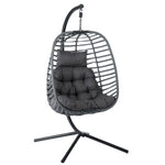 Load image into Gallery viewer, Resin Wicker Hanging Egg Chair with Cushion and Stand, Heavy Duty Swing Chair Backyard Relax, UV Resistant Outdoor Indoor Patio Hanging Egg Chair with Aluminum Frame, Holds 350lbs
