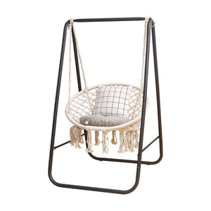 Hammock Chair Hanging Chair Swing with Stand with Heavy Duty Hanging Hardware Kit, Indoor Macrame Swing Chairs 100% Cotton Rope for Bedrooms