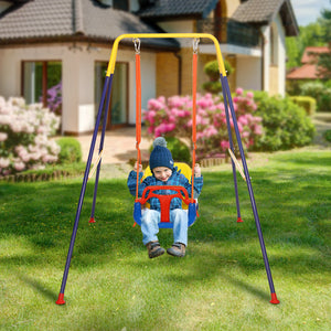 Kid Toddler Swing Seat with Stand Folding Frame 3-in-1 Kid Swing Set w –  Garpans